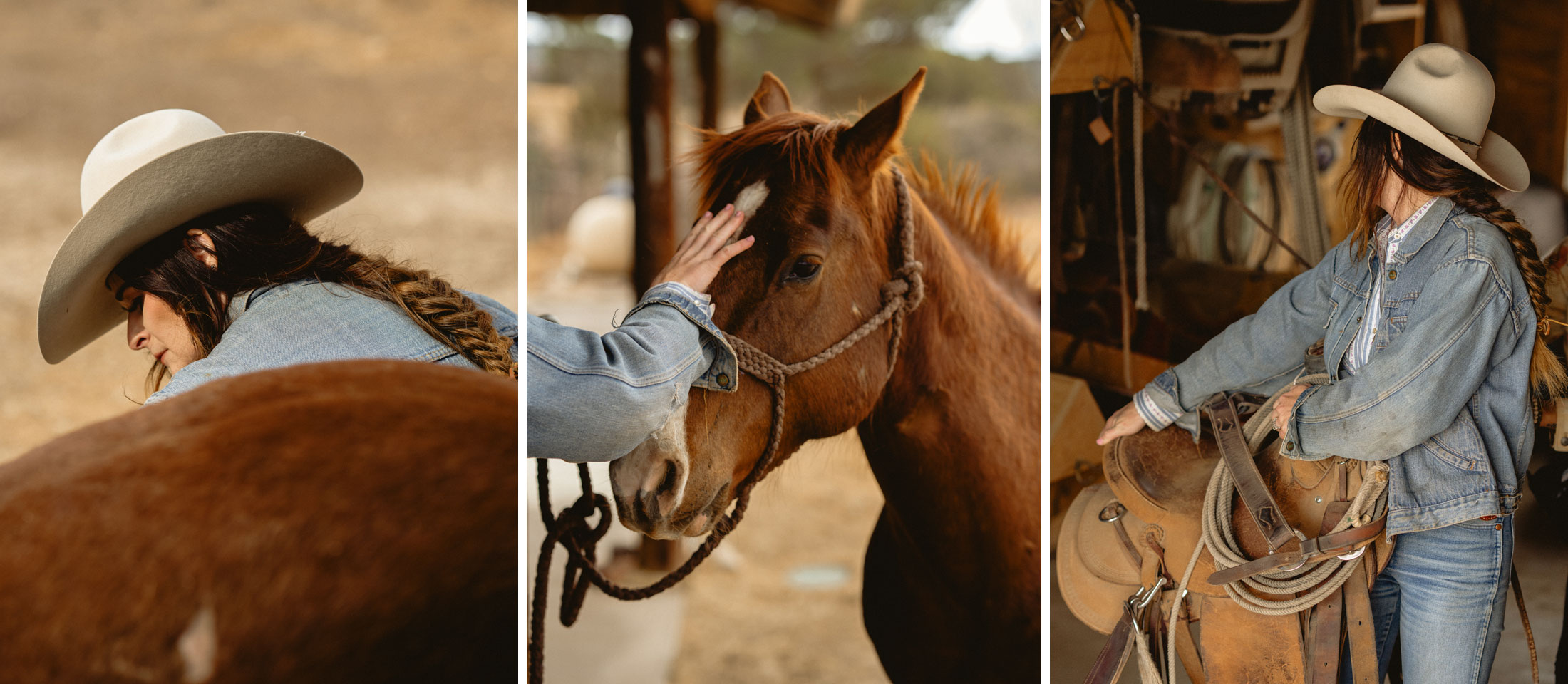 A photo montage of a woman wearing a cowboy hat next to a horse. 